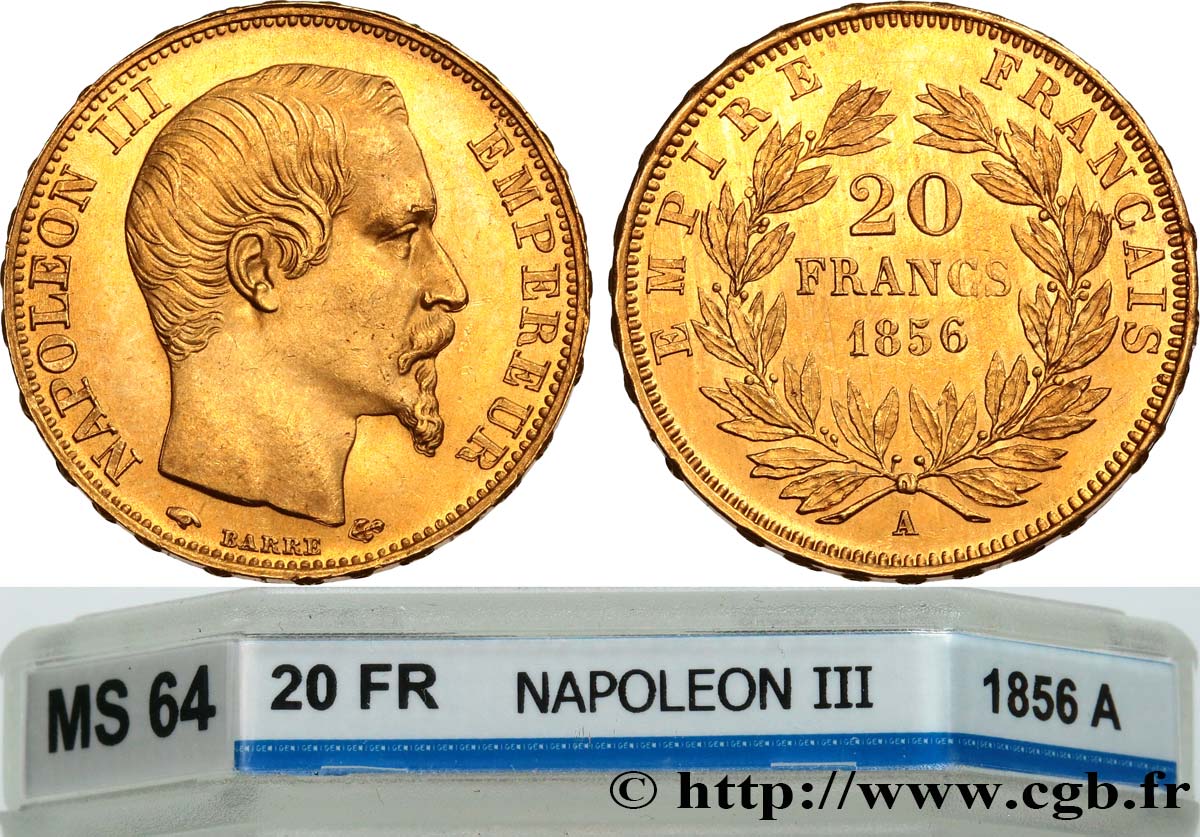 20 francs or Napoléon III, tête nue 1856 Paris F.531/9 fST64 GENI