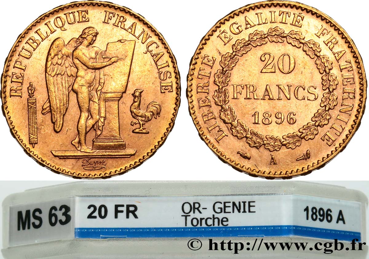20 francs or Génie, Troisième République, différent torche 1896 Paris F.533/21 SPL63 GENI
