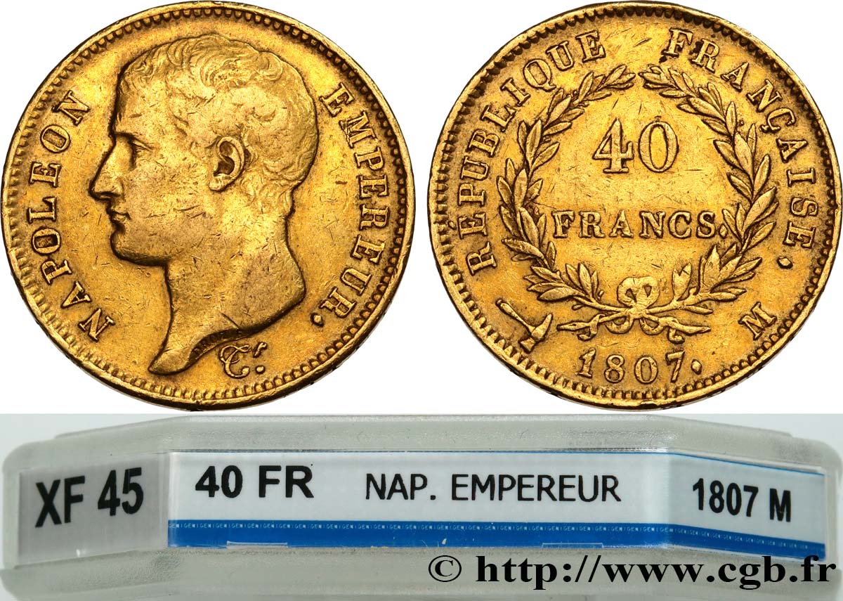 40 francs or Napoléon tête nue, type transitoire 1807 Toulouse F.539/3 XF45 GENI