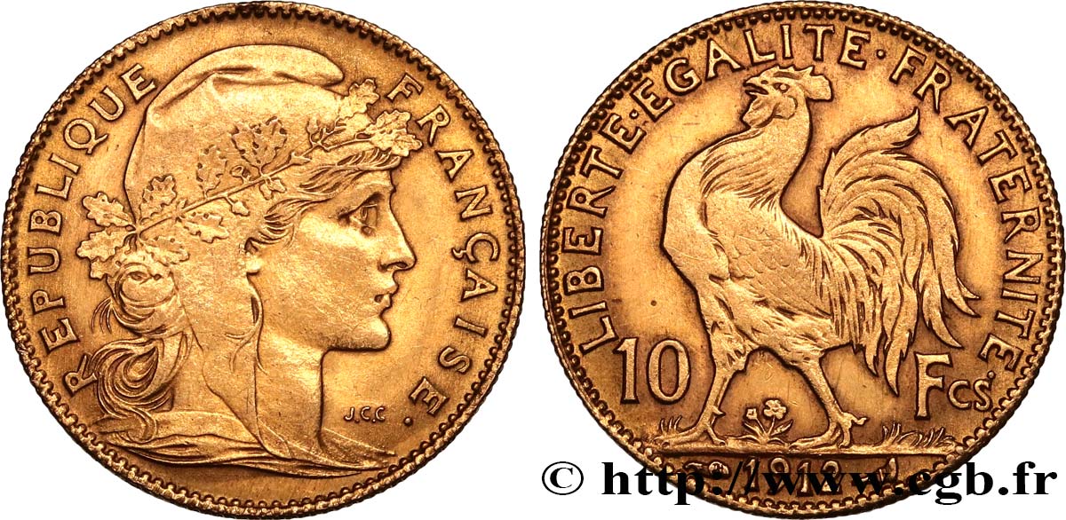 10 francs or Coq 1912 Paris F.509/13 EBC 