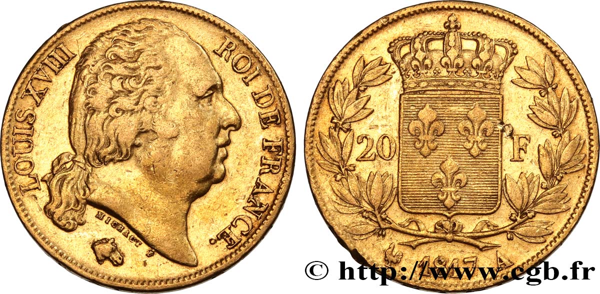 20 francs or Louis XVIII, tête nue 1817 Paris F.519/5 fSS 