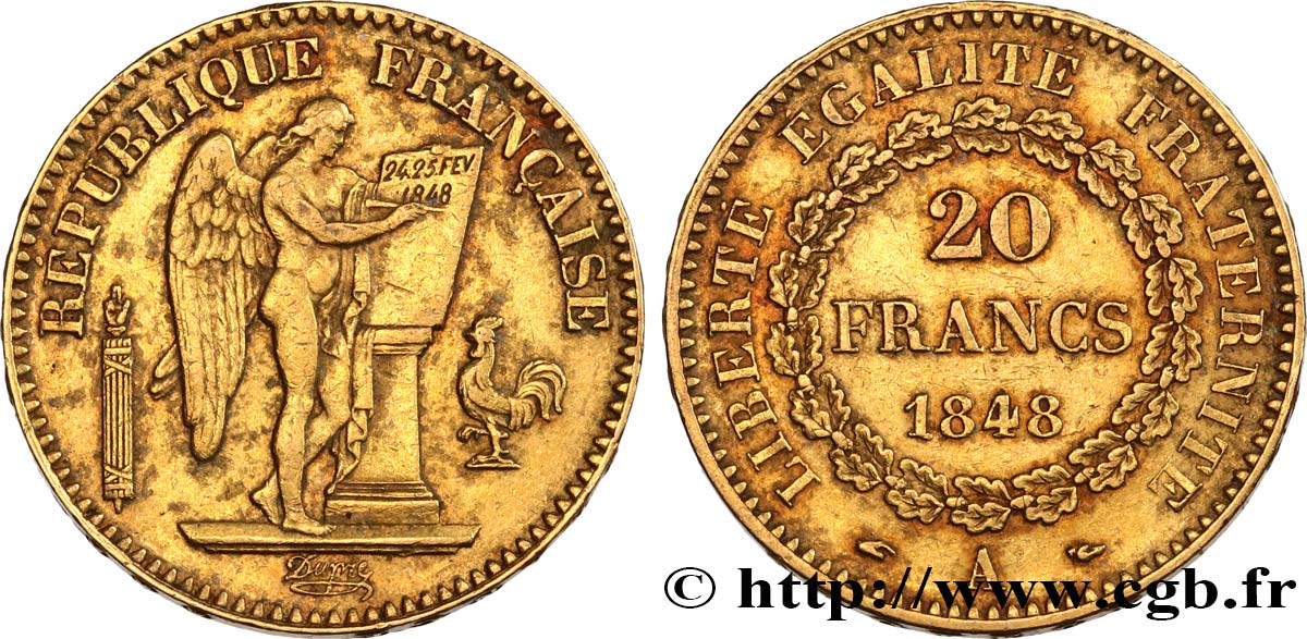 20 francs or Génie, IIe République 1848 Paris F.528/1 XF45 