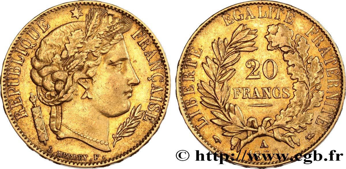 20 francs or Cérès 1850 Paris F.529/3 XF45 