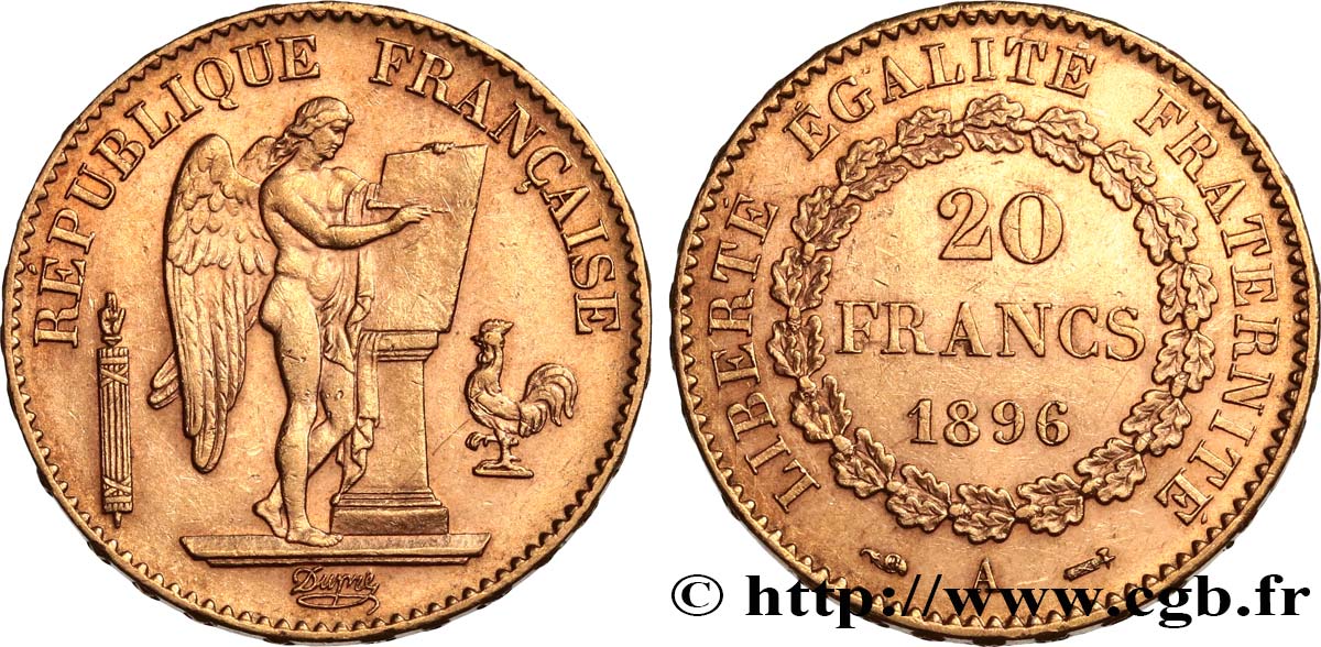 20 francs or Génie, Troisième République 1896 Paris F.533/20 SUP58 