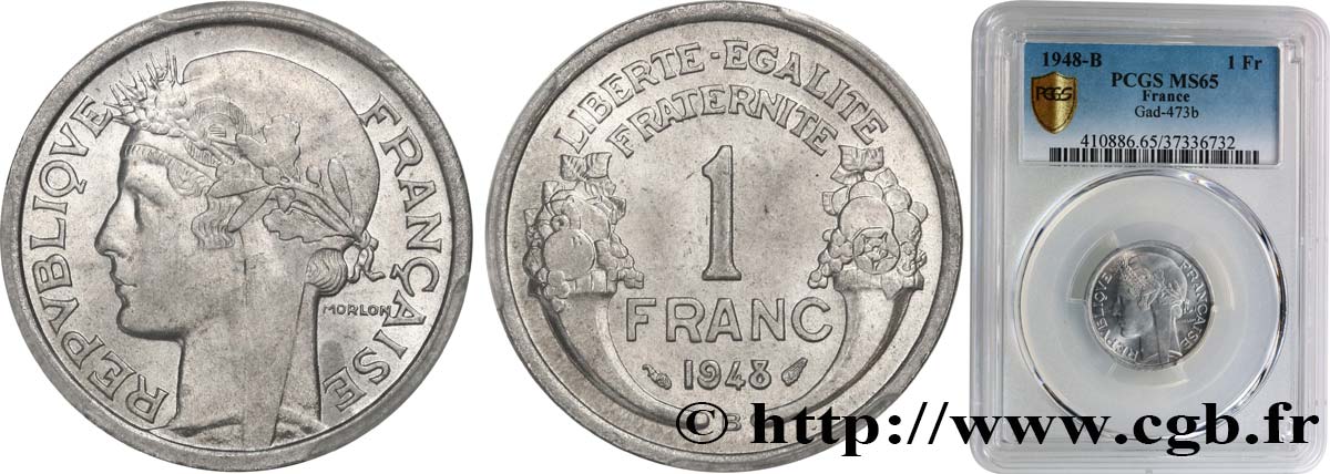 1 franc Morlon, légère 1948 Beaumont-Le-Roger F.221/14 FDC65 PCGS