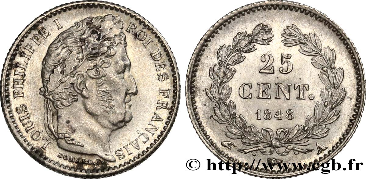 25 centimes Louis-Philippe 1848 Paris F.167/12 MS62 