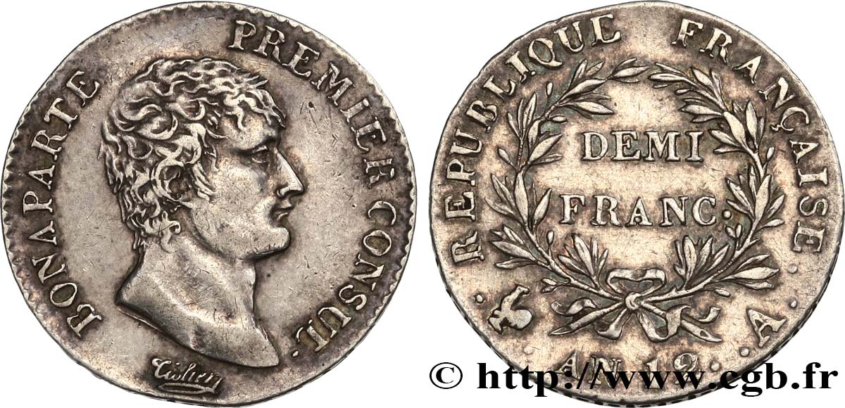 Demi-franc Bonaparte Premier Consul 1804 Paris F.173/2 AU50 