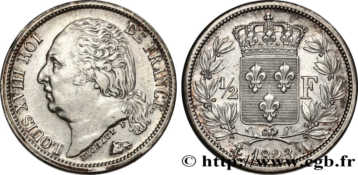 1/2 franc Louis XVIII 1823 Paris F.179/34 MBC+ 