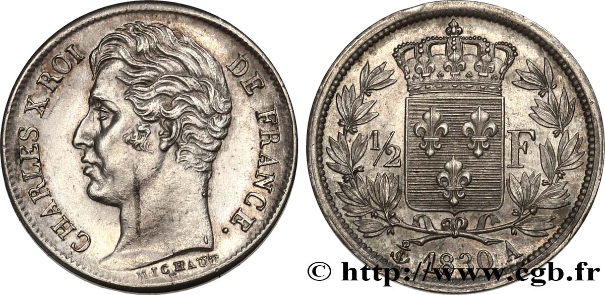 1/2 franc Charles X 1830 Paris F.180/50 MS63 