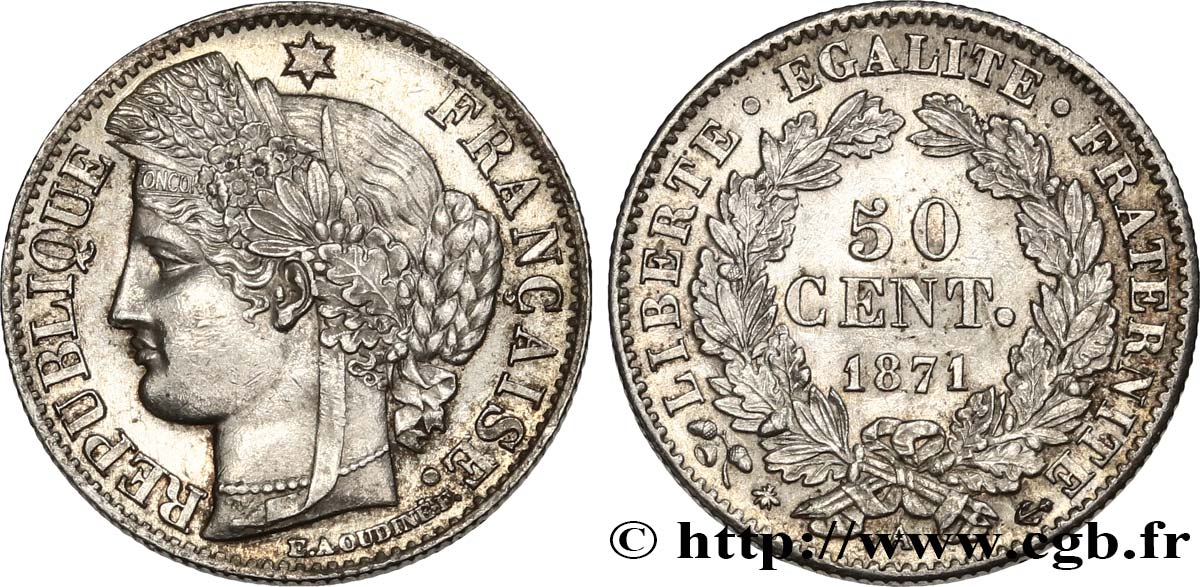 50 centimes Cérès, IIIe République 1871 Paris F.189/1 EBC61 