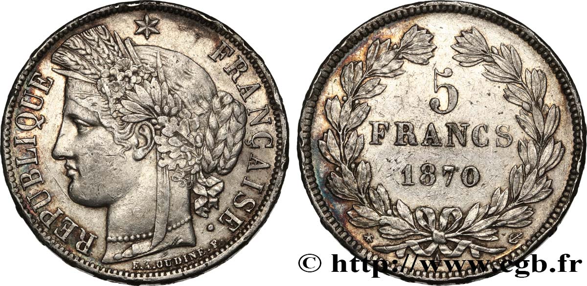 5 francs Cérès, sans légende 1870 Paris F.332/1 SS45 