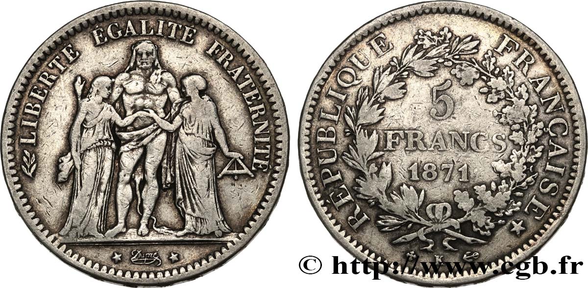 5 francs Hercule 1871 Bordeaux F.334/5 TB25 