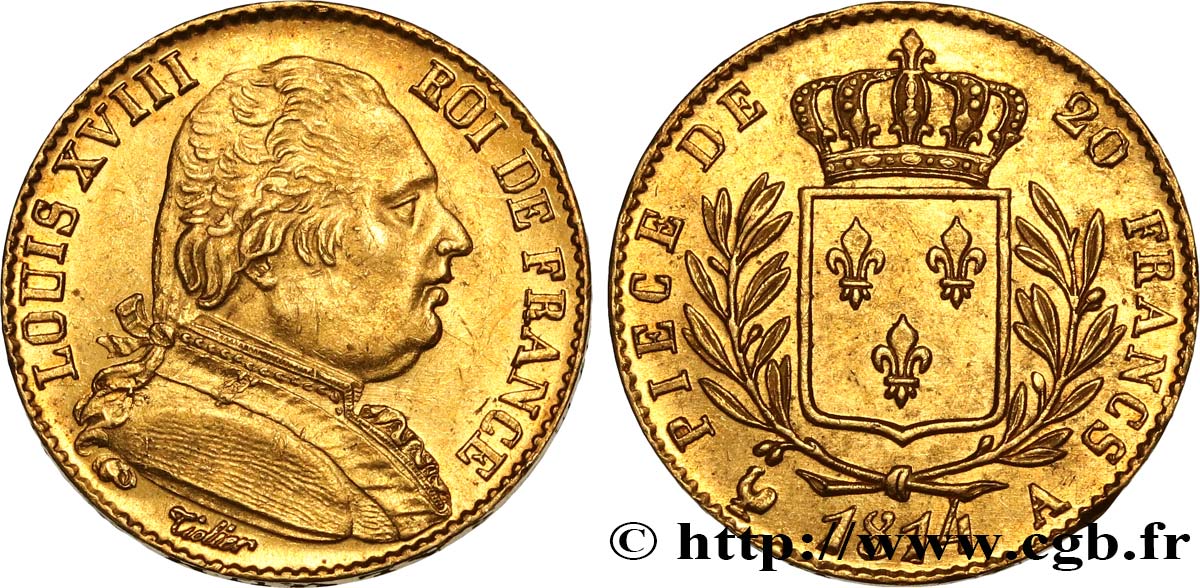 20 francs or Louis XVIII, buste habillé 1814 Paris F.517/1 EBC61 