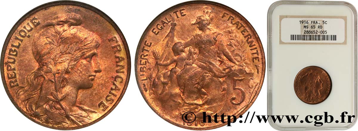 5 centimes Daniel-Dupuis 1916  F.119/28 ST65 NGC