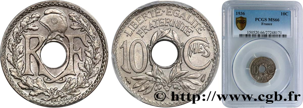 10 centimes Lindauer 1936  F.138/23 ST66 PCGS