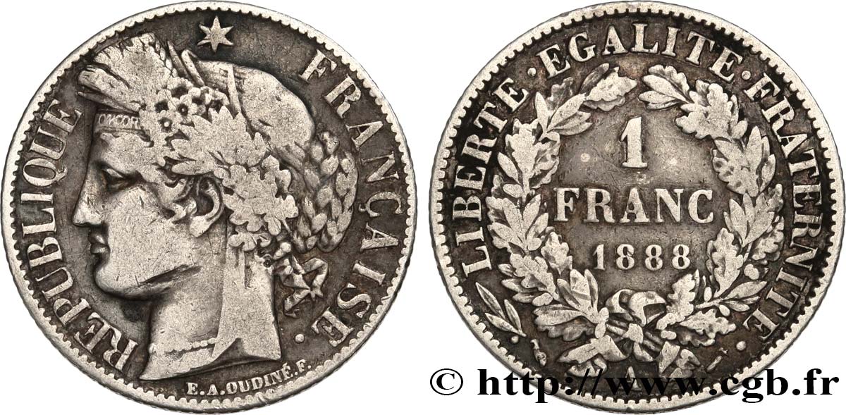 1 franc Cérès, Troisième République 1888 Paris F.216/10 TB 