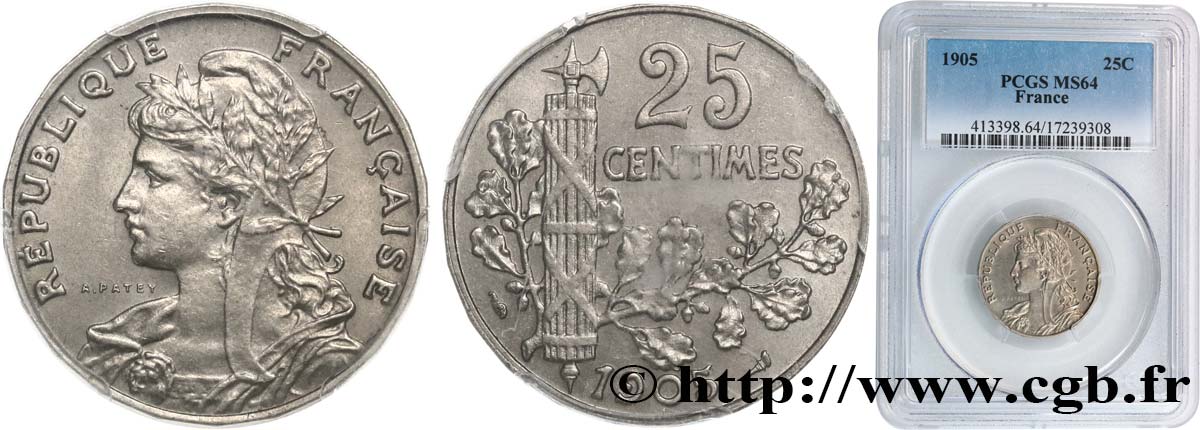 25 centimes Patey, 2e type 1905  F.169/2 SPL64 PCGS