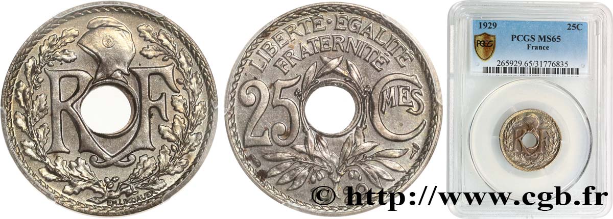25 centimes Lindauer 1929  F.171/13 ST65 PCGS