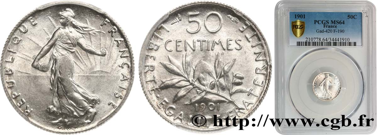50 centimes Semeuse 1901 Paris F.190/8 SPL64 PCGS