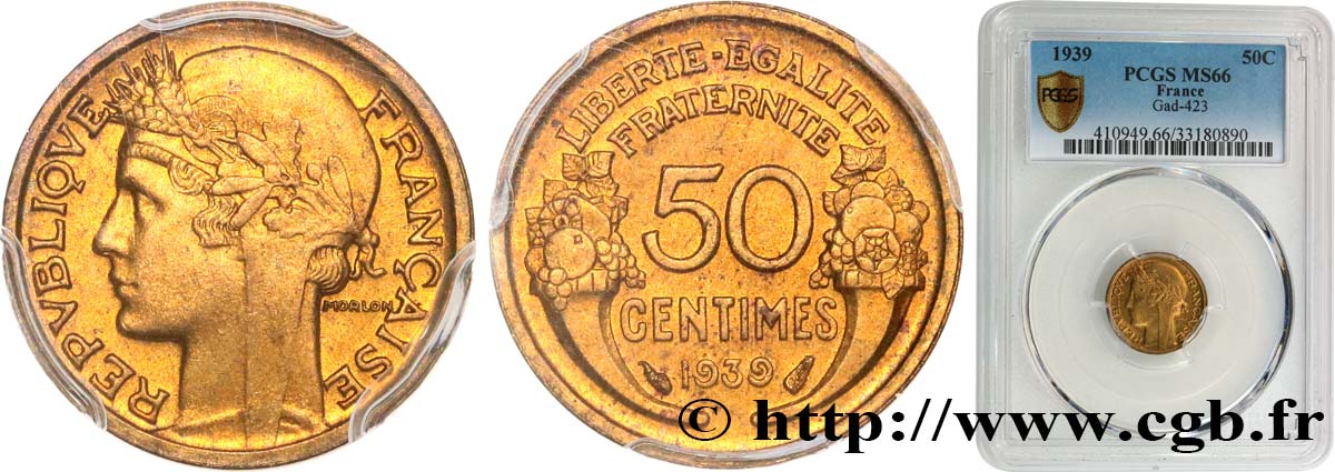 50 centimes Morlon 1939  F.192/15 FDC66 PCGS