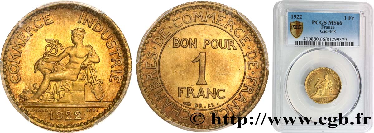 1 franc Chambres de Commerce 1922 Paris F.218/4 MS66 PCGS