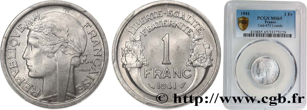 1 franc Morlon, lourde 1941 Paris F.220/2 MS65 PCGS