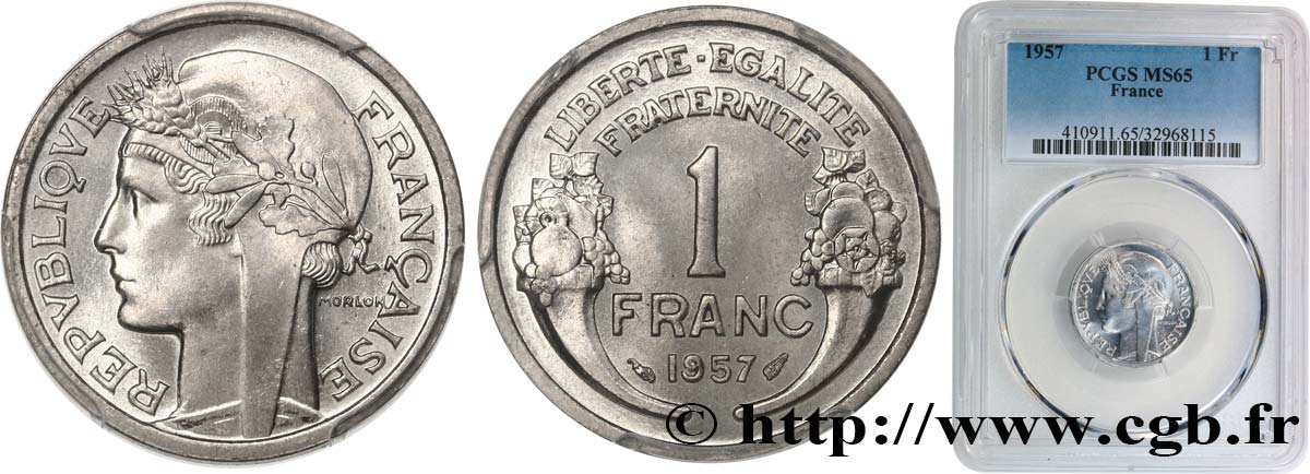 1 franc Morlon, légère 1957  F.221/19 ST65 PCGS