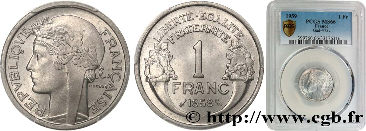 1 franc Morlon, légère 1959  F.221/23 ST66 PCGS