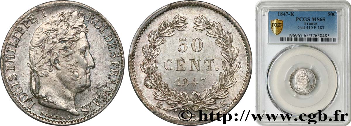 50 centimes Louis-Philippe 1847 Bordeaux F.183/15 MS65 PCGS
