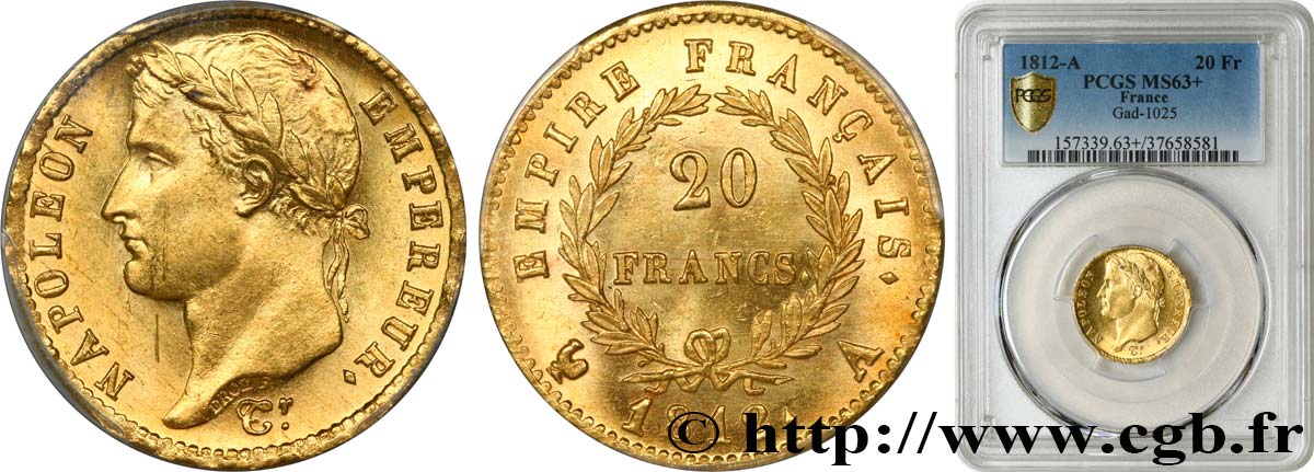 20 francs or Napoléon tête laurée, Empire français 1812 Paris F.516/22 SPL63 PCGS