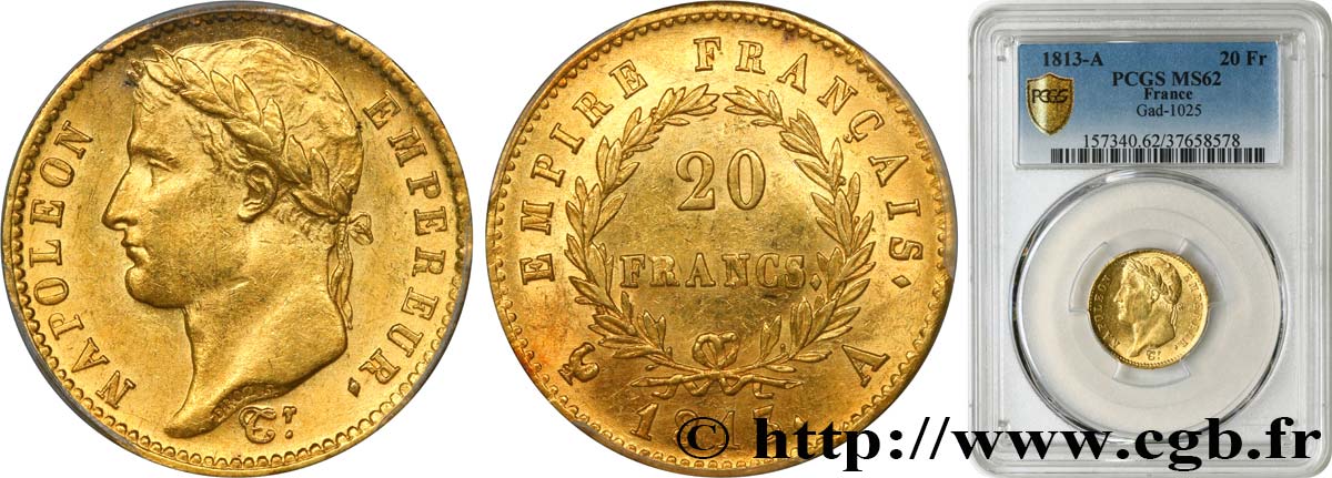 20 francs or Napoléon tête laurée, Empire français 1813 Paris F.516/30 SPL62 PCGS