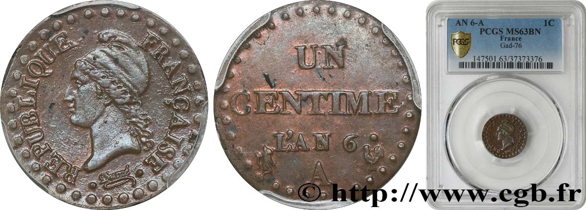 Un centime Dupré 1798 Paris F.100/13 MS63 PCGS