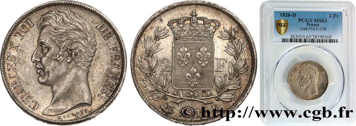 2 francs Charles X 1826 Lyon F.258/15 MS63 PCGS