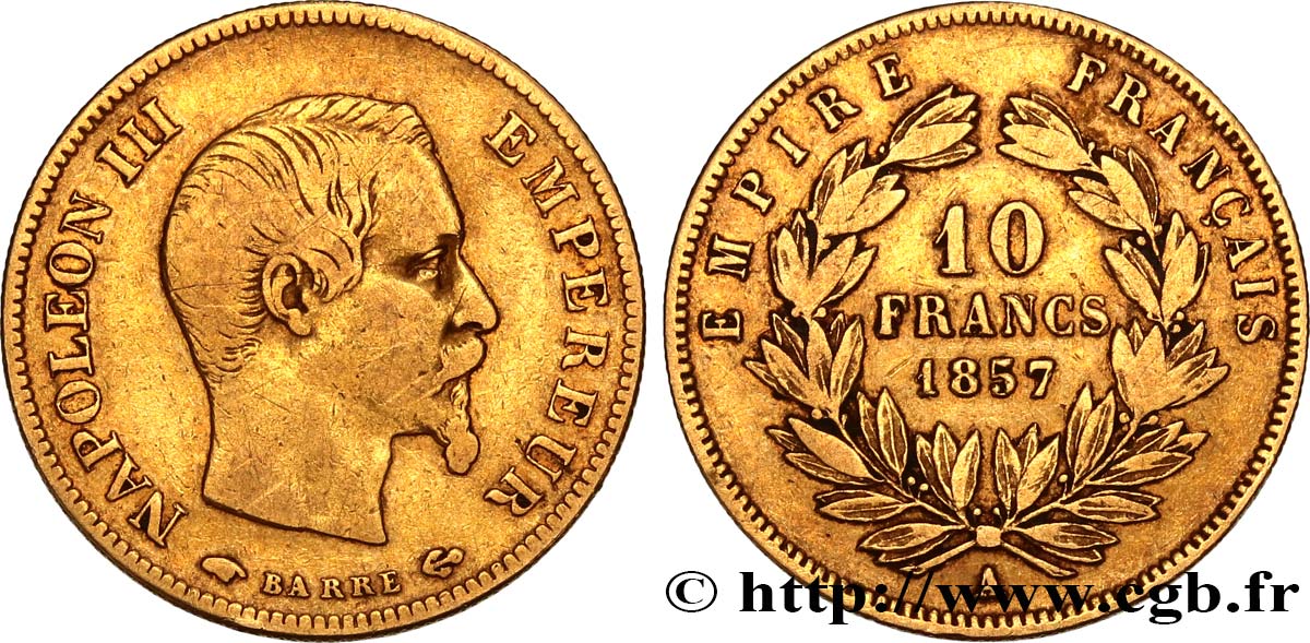 10 francs or Napoléon III, tête nue 1857 Paris F.506/4 BC25 