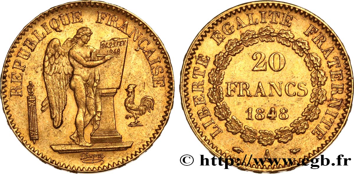 20 francs or Génie, IIe République 1848 Paris F.528/1 BB53 