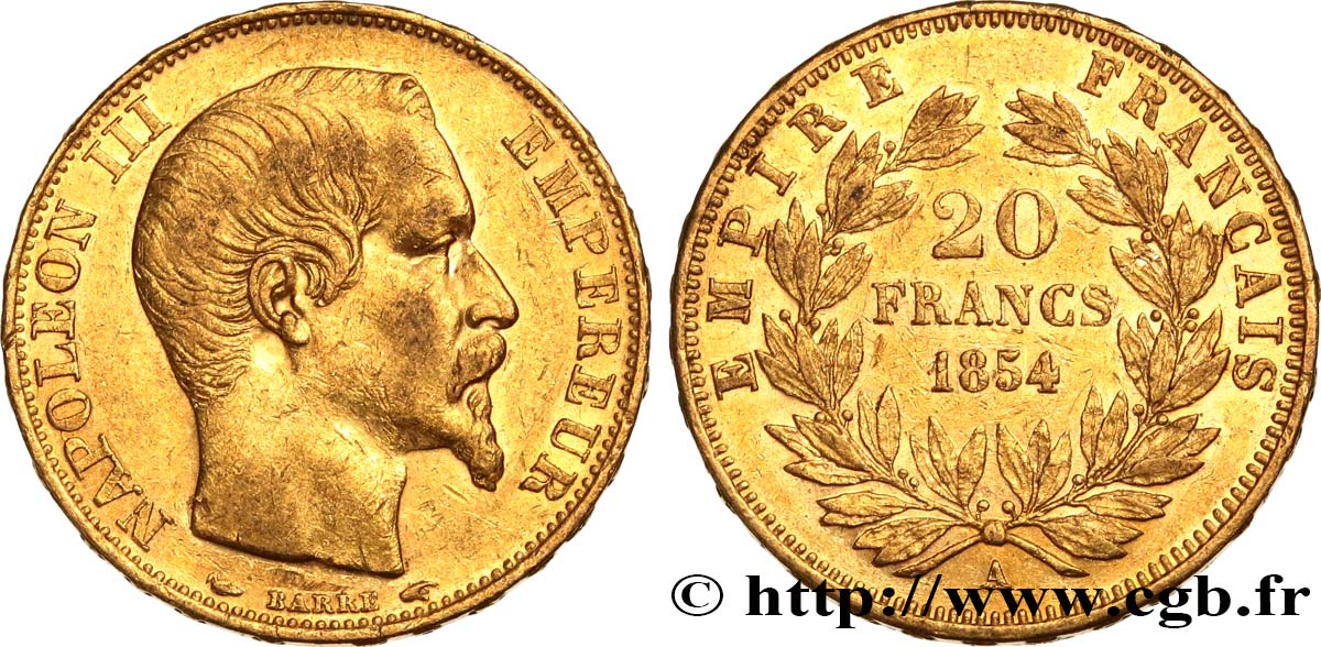 20 francs or Napoléon III, tête nue 1854 Paris F.531/2 SS 