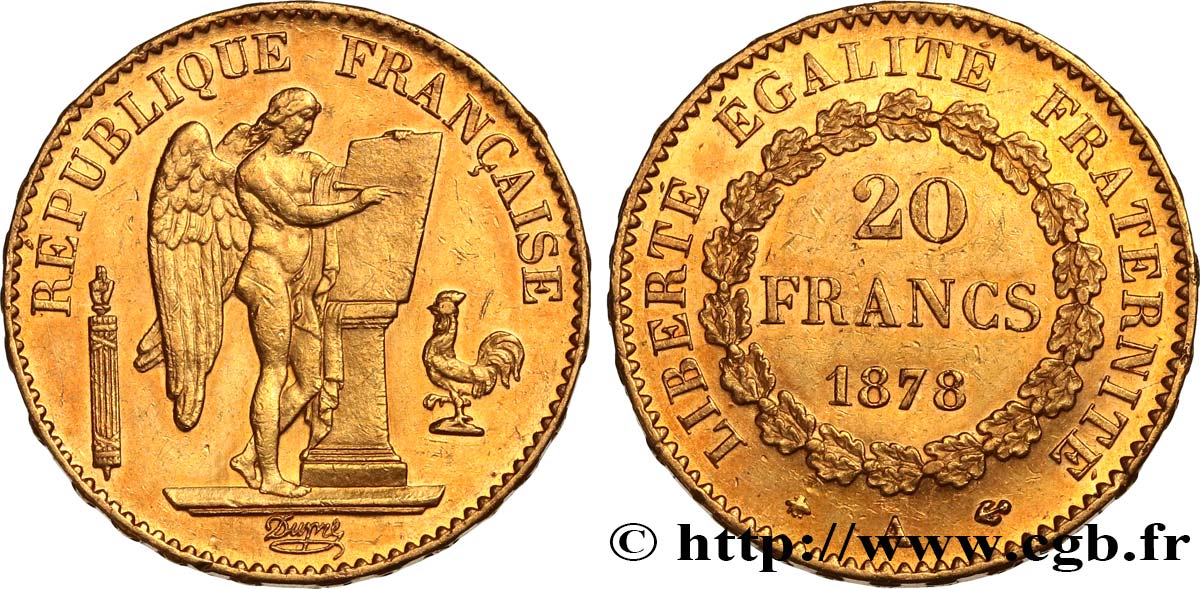 20 francs or Génie, Troisième République 1878 Paris F.533/6 AU58 