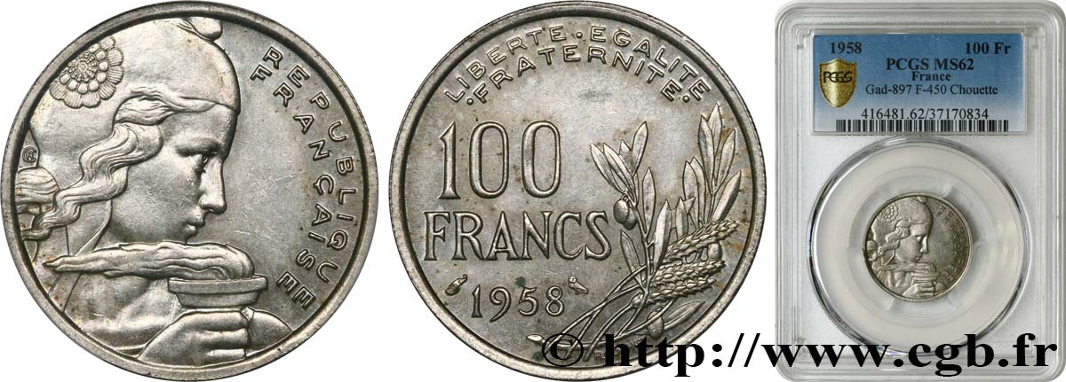 100 francs Cochet 1958  F.450/13 SPL62 PCGS