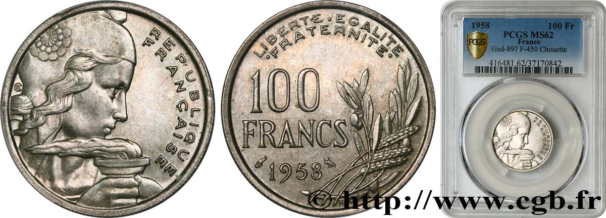 100 francs Cochet 1958  F.450/13 SPL62 PCGS