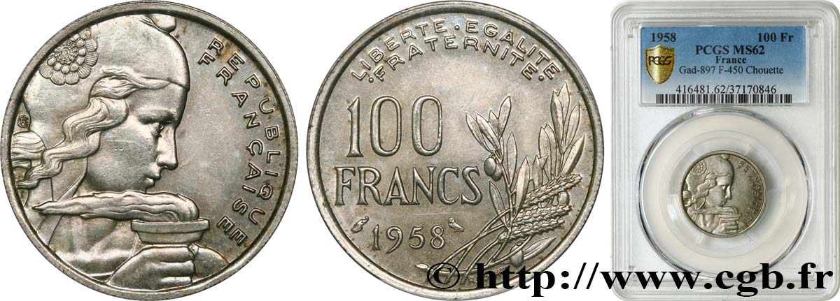 100 francs Cochet 1958  F.450/13 EBC62 PCGS