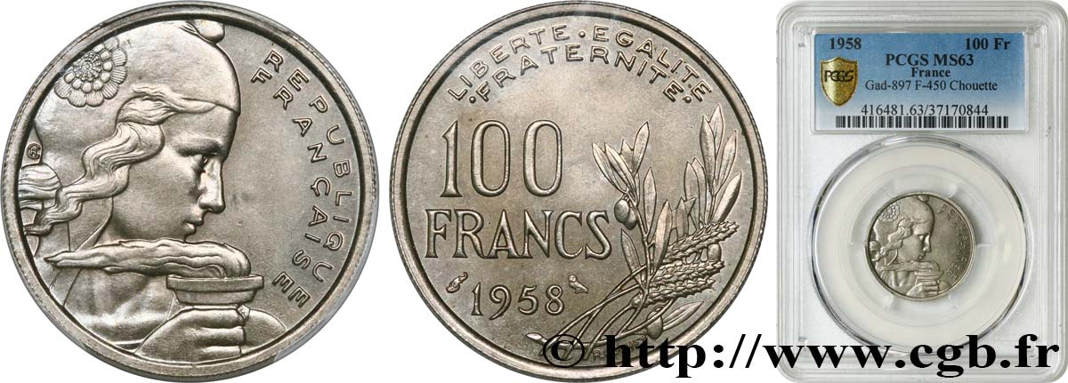 100 francs Cochet 1958  F.450/13 fST63 PCGS