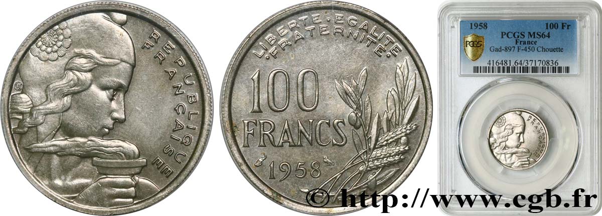 100 francs Cochet 1958  F.450/13 MS64 PCGS