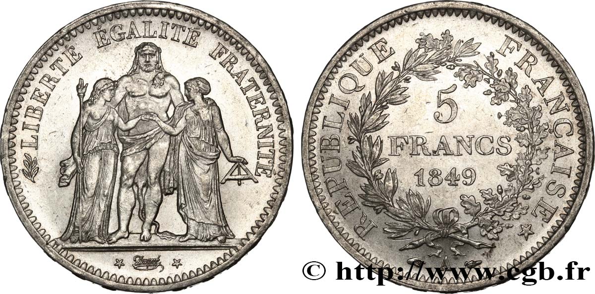 5 francs Hercule, IIe République 1849 Paris F.326/5 MS60 