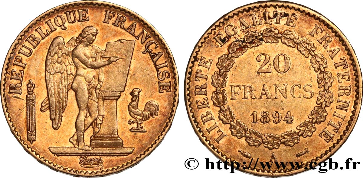 20 francs or Génie, Troisième République 1894 Paris F.533/18 XF45 