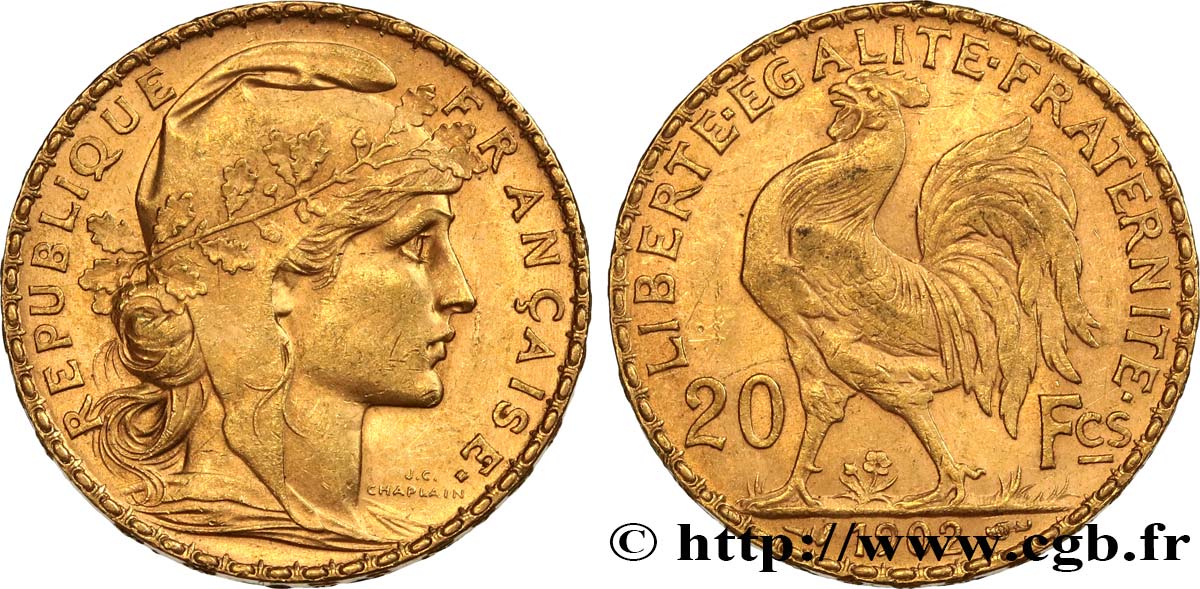 20 francs or Coq, Dieu protège la France 1902 Paris F.534/7 AU55 