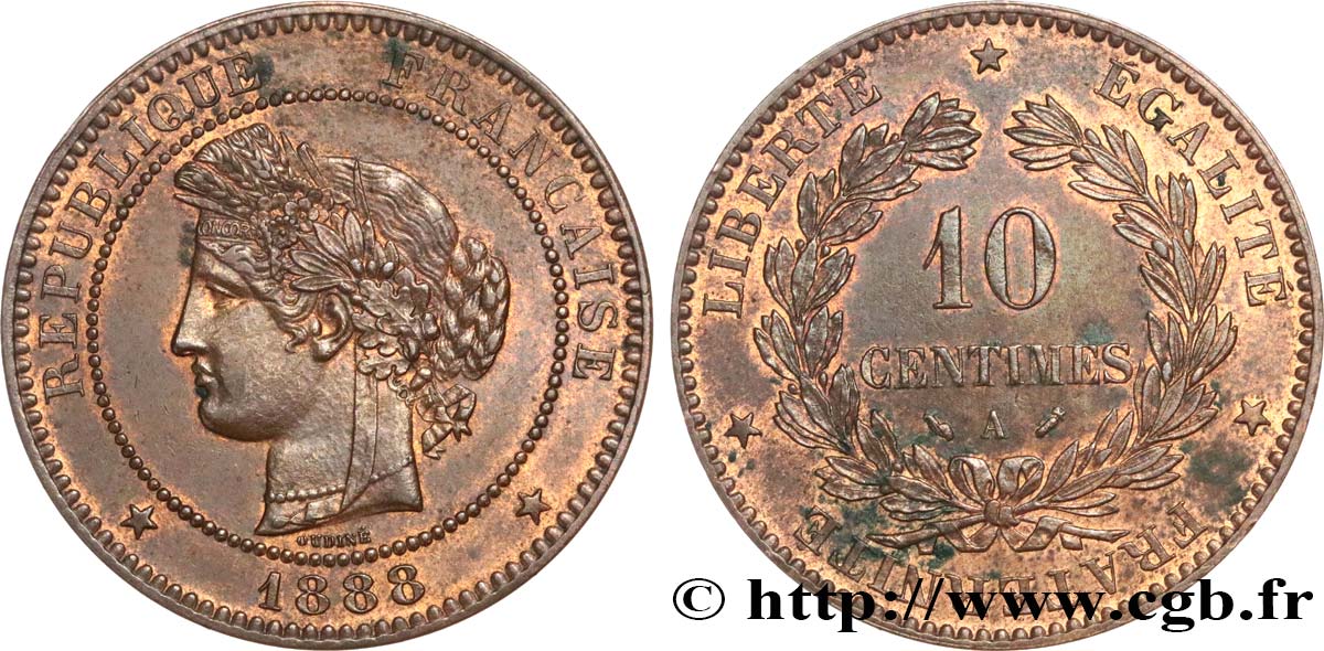 10 centimes Cérès 1888 Paris F.135/33 AU58 