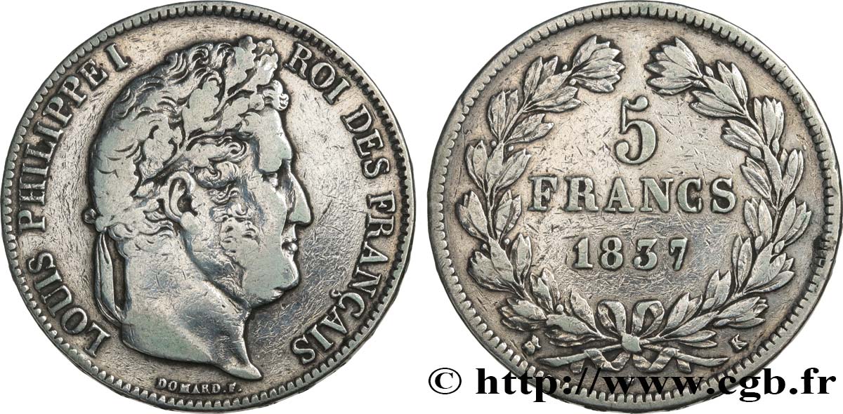 5 francs IIe type Domard 1837 Bordeaux F.324/65 TB 