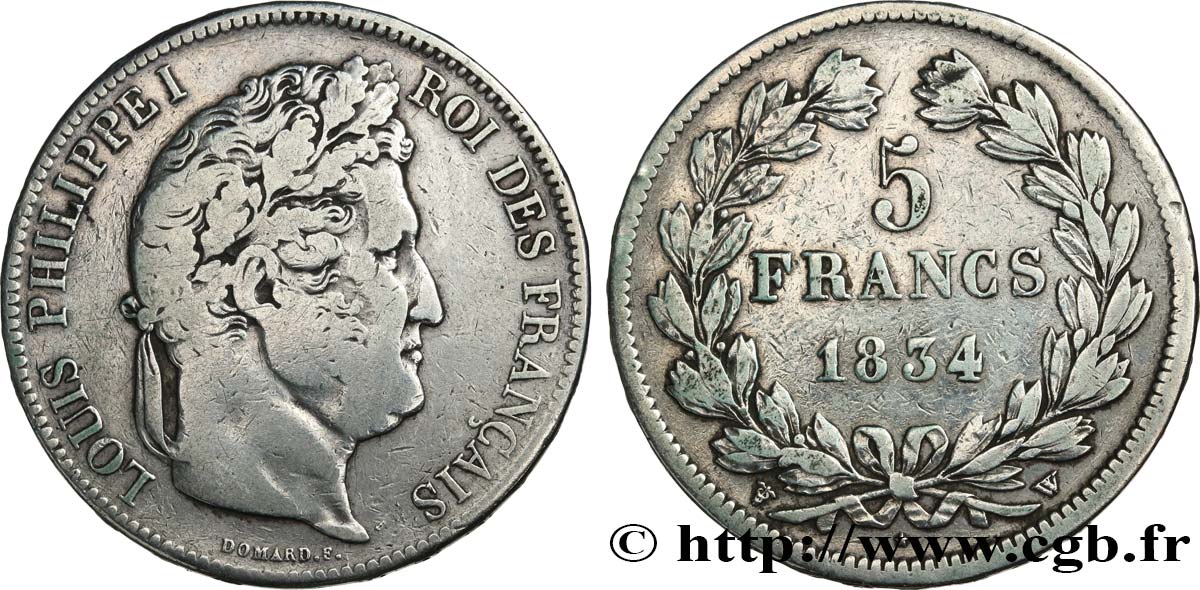 5 francs IIe type Domard 1834 Lille F.324/41 VF 