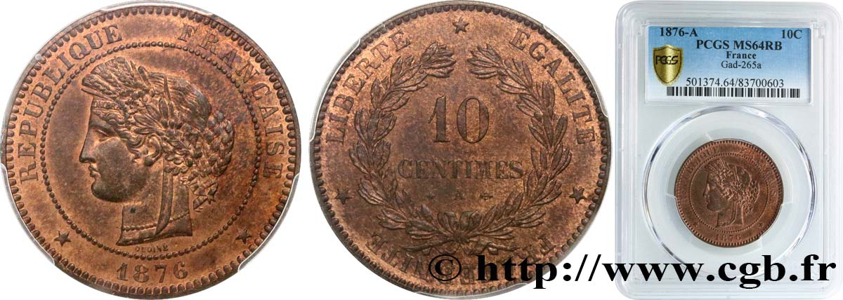 10 centimes Cérès 1876 Paris F.135/16 MS64 PCGS