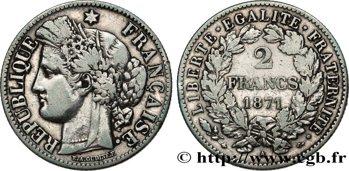 2 francs Cérès, avec légende 1871 Paris F.265/5 BC 